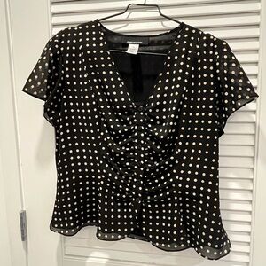 Jones New York Black Polka Dot Blouse